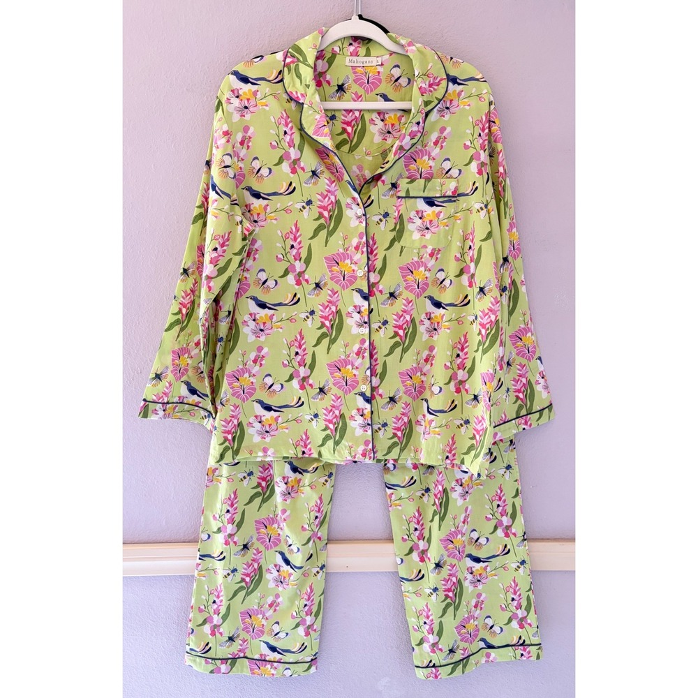 Mahogany Paradiso Pajama Set Botanical Whimsical Garden Size Large